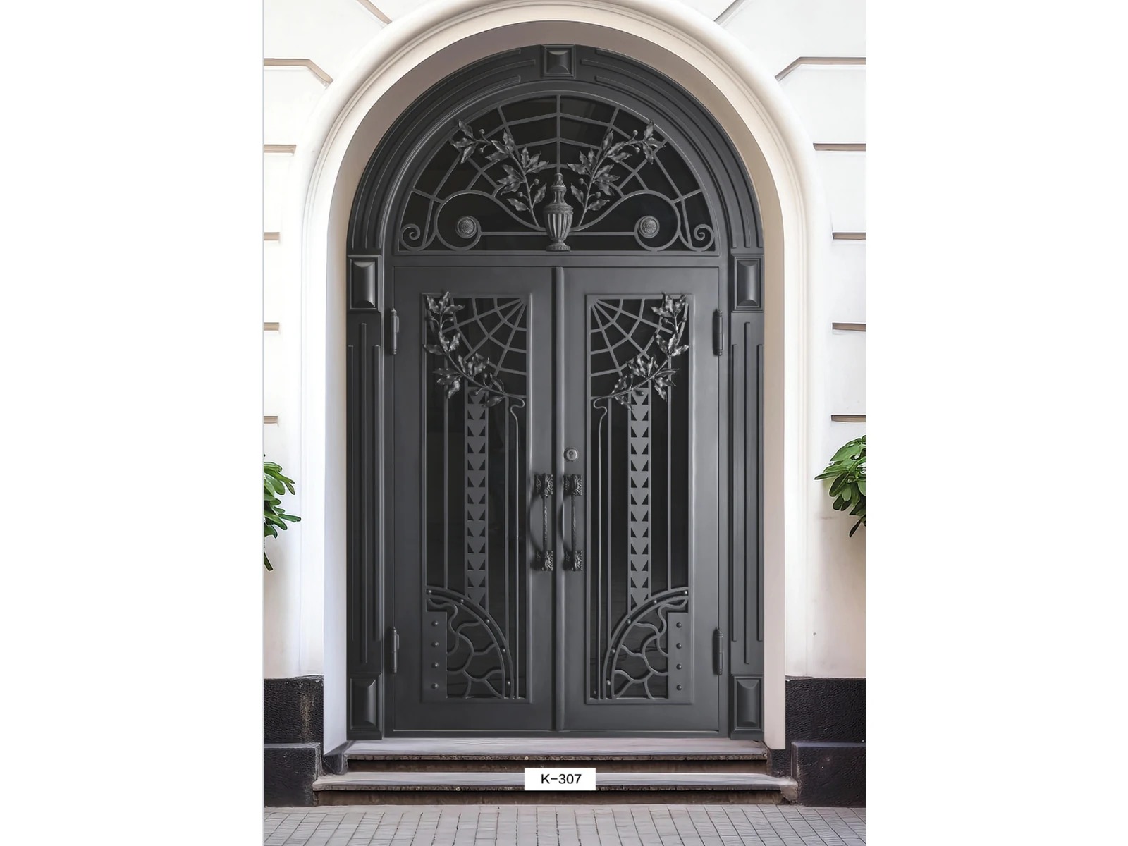 Arched Wrought Iron Double Entry Door with Luxury Black Finish-1 Arched Wrought Iron Double Entry Door with Luxury Black Finish