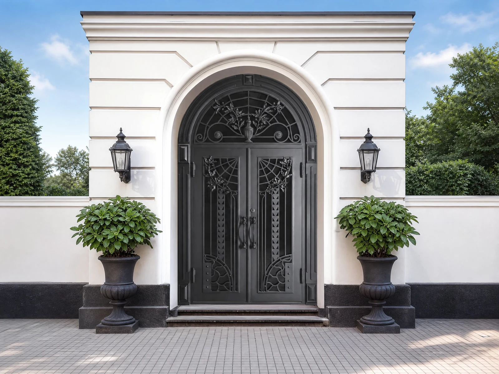 Arched Wrought Iron Double Entry Door with Luxury Black Finish Arched Wrought Iron Double Entry Door with Luxury Black Finish