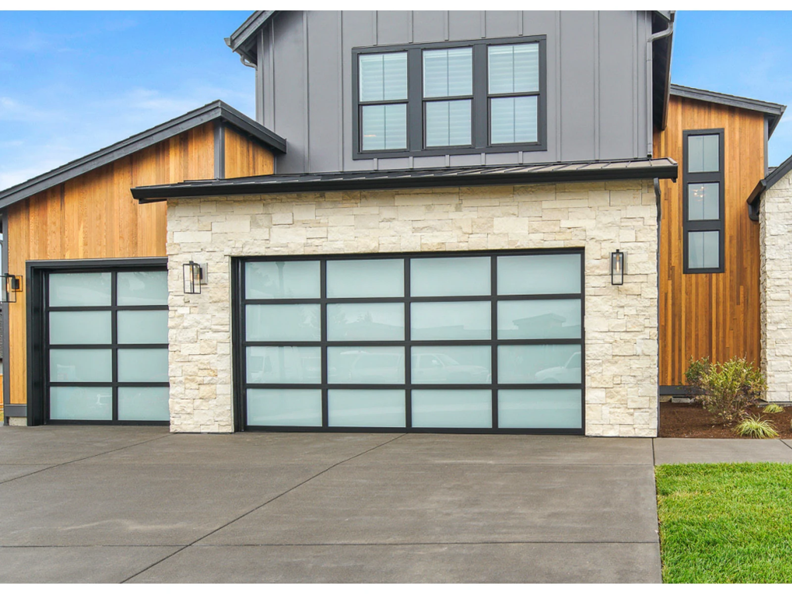Black Frame Frosted Glass Sectional Garage Door-1 Black Frame Frosted Glass Sectional Garage Door