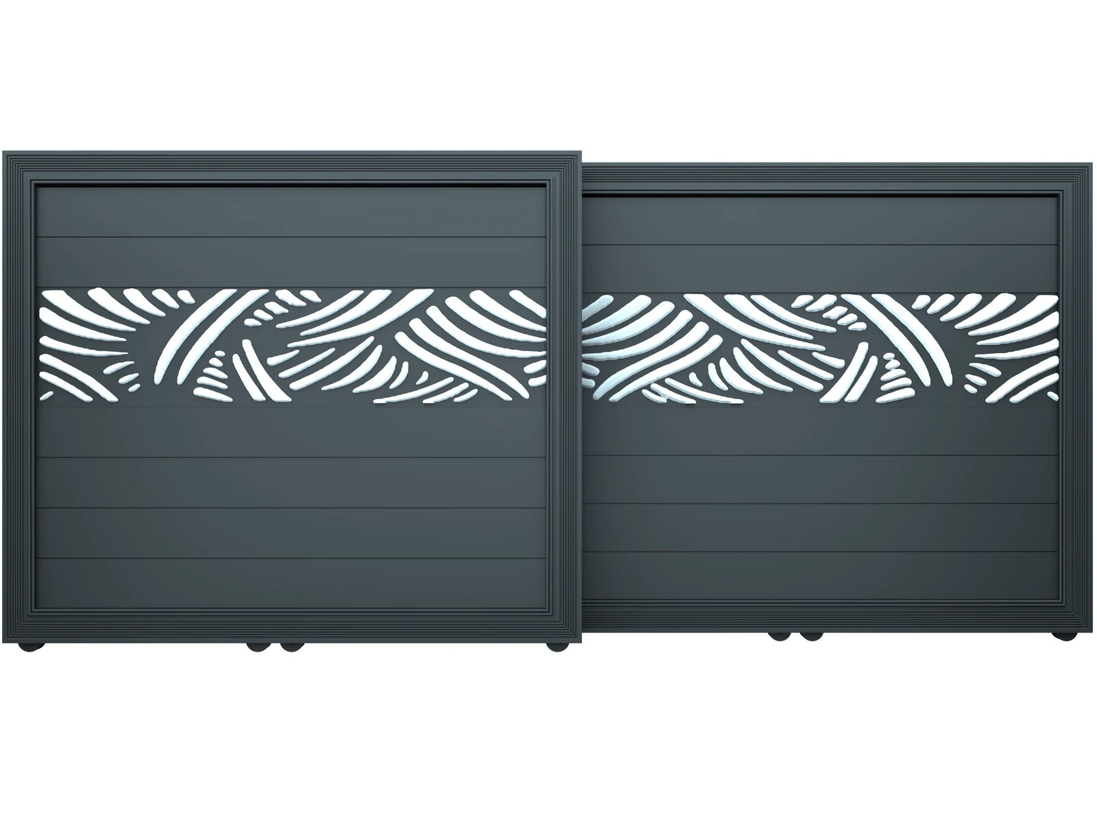Charcoal Black Aluminum Folding Sliding Gate with White Abstract Wave Decoration-1 Charcoal Black Aluminum Folding Sliding Gate with White Abstract Wave Decoration