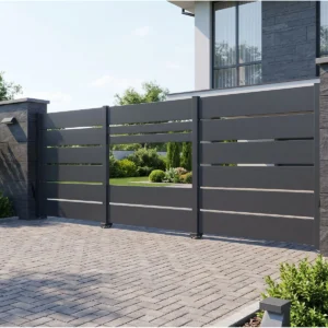 Charcoal Black Horizontal Panel Tri-Fold Sliding Gate