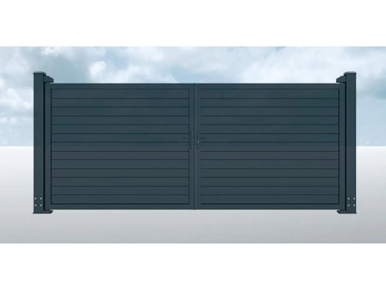 Charcoal Black Horizontal Slat Double Swing Driveway Gate-1 Charcoal Black Horizontal Slat Double Swing Driveway Gate