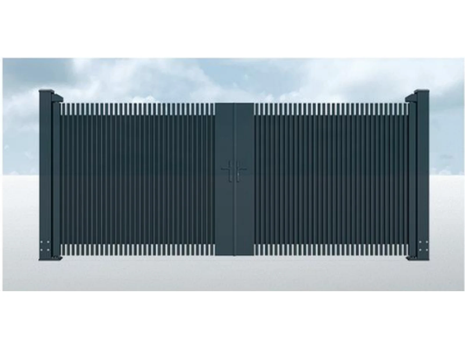 Charcoal Black Vertical Bar Double Swing Driveway Gate with Central Post-1 Charcoal Black Vertical Bar Double Swing Driveway Gate with Central Post