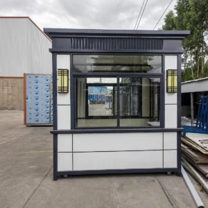 Chinese-Style Security Guard Booth with Black Frame and White Panels
