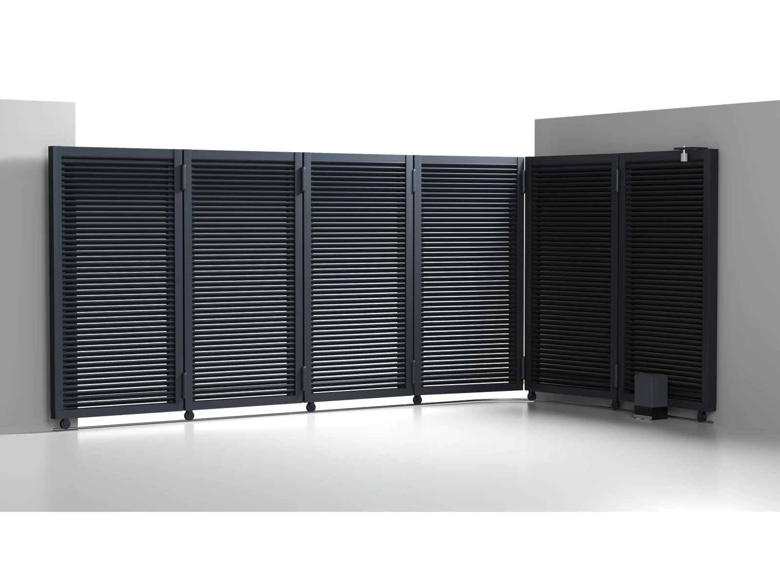 Curved Track Turning Sliding Gate with Horizontal Grille Panels-1 Curved Track Turning Sliding Gate with Horizontal Grille Panels