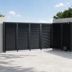 Curved Track Turning Sliding Gate with Horizontal Grille Panels