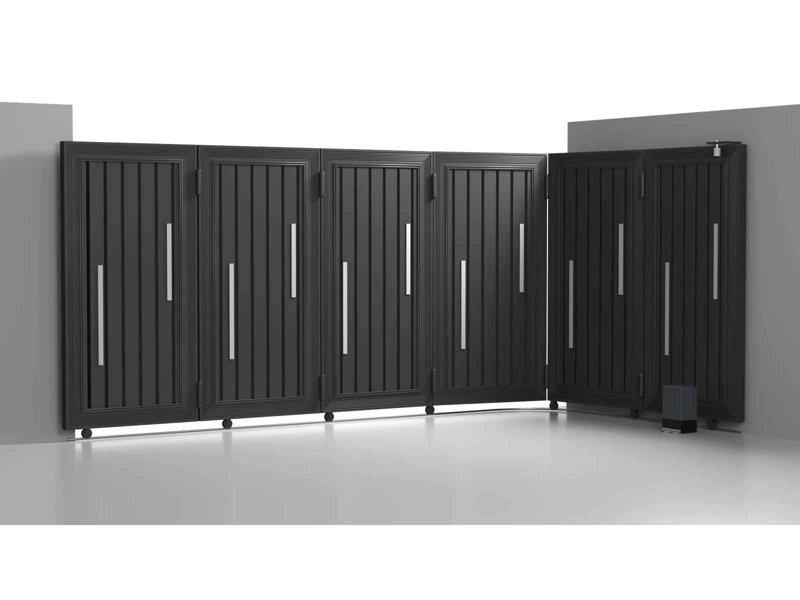 Curved Track Turning Sliding Gate with Vertical Grille Panels-1 Curved Track Turning Sliding Gate with Vertical Grille Panels