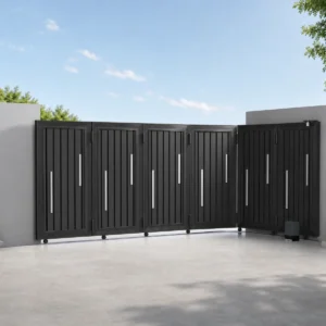 Curved Track Turning Sliding Gate with Vertical Grille Panels