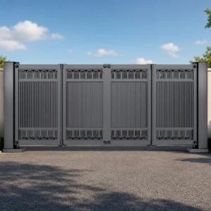 Dark Gray Classic Decorative Aluminum Cantilever Sliding Gate with Dual Pillars