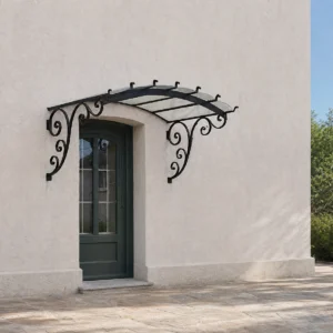 European Simple Wrought Iron Glass Awning with Black Villa Design