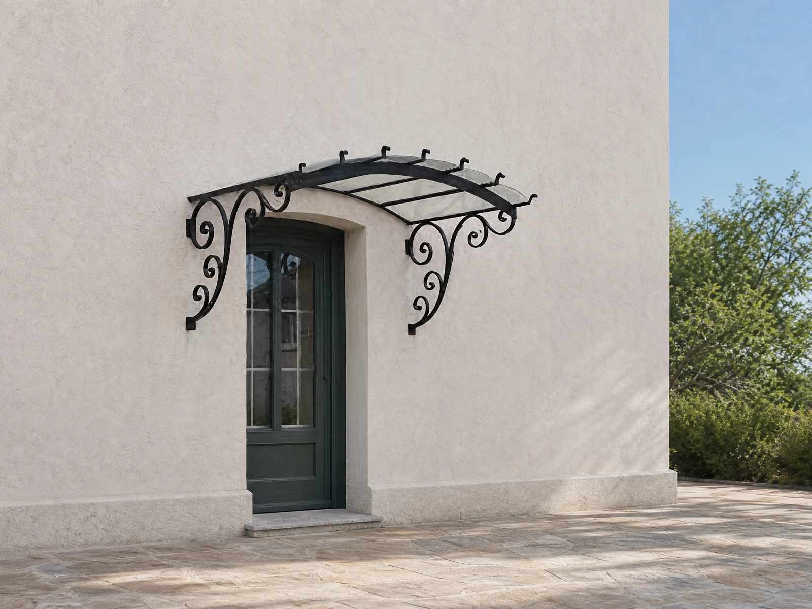 European Simple Wrought Iron Glass Awning with Black Villa Design European Simple Wrought Iron Glass Awning with Black Villa Design