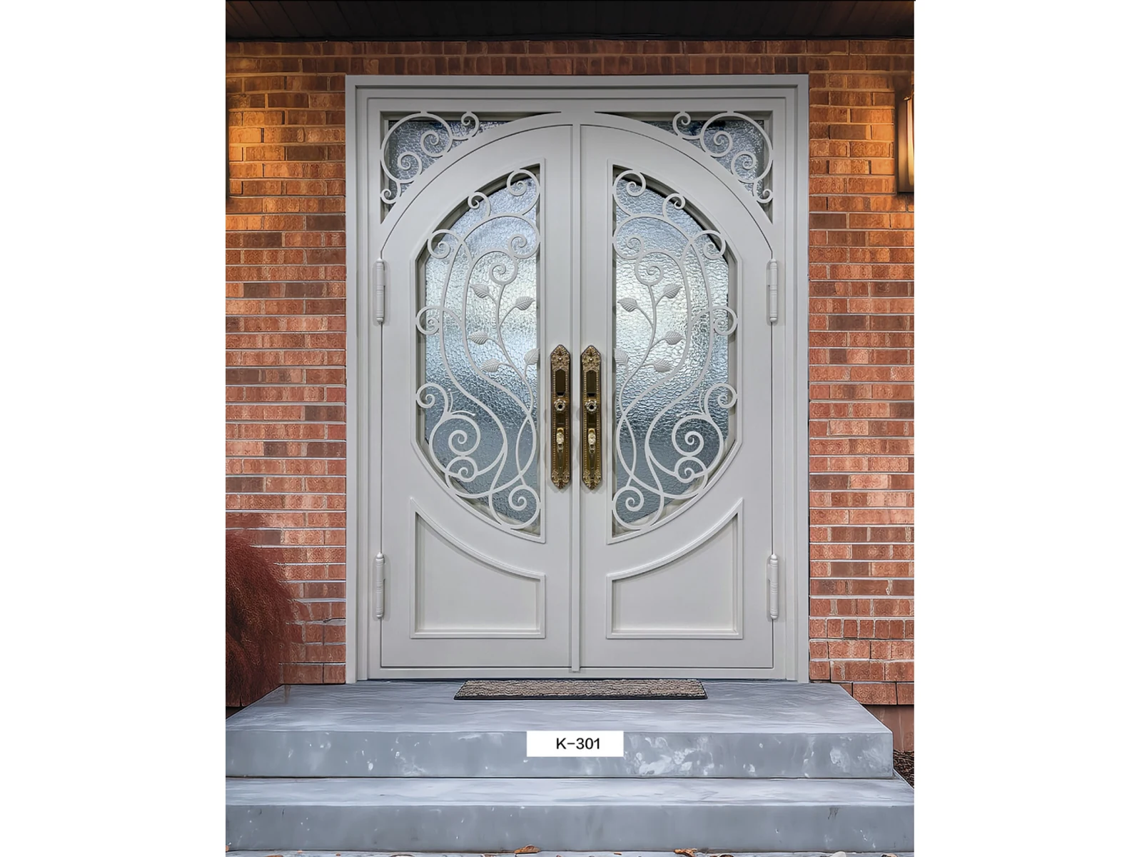 European Wrought Iron Double Entry Door with Decorative Glass-1 European Wrought Iron Double Entry Door with Decorative Glass