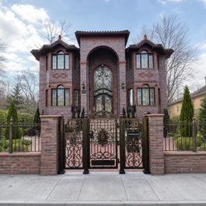 European Wrought Iron Double Swing Garden Gate with Antique Copper Ornate Design