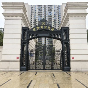 European Wrought Iron Double Swing Garden Gate with Black Luxury Finish