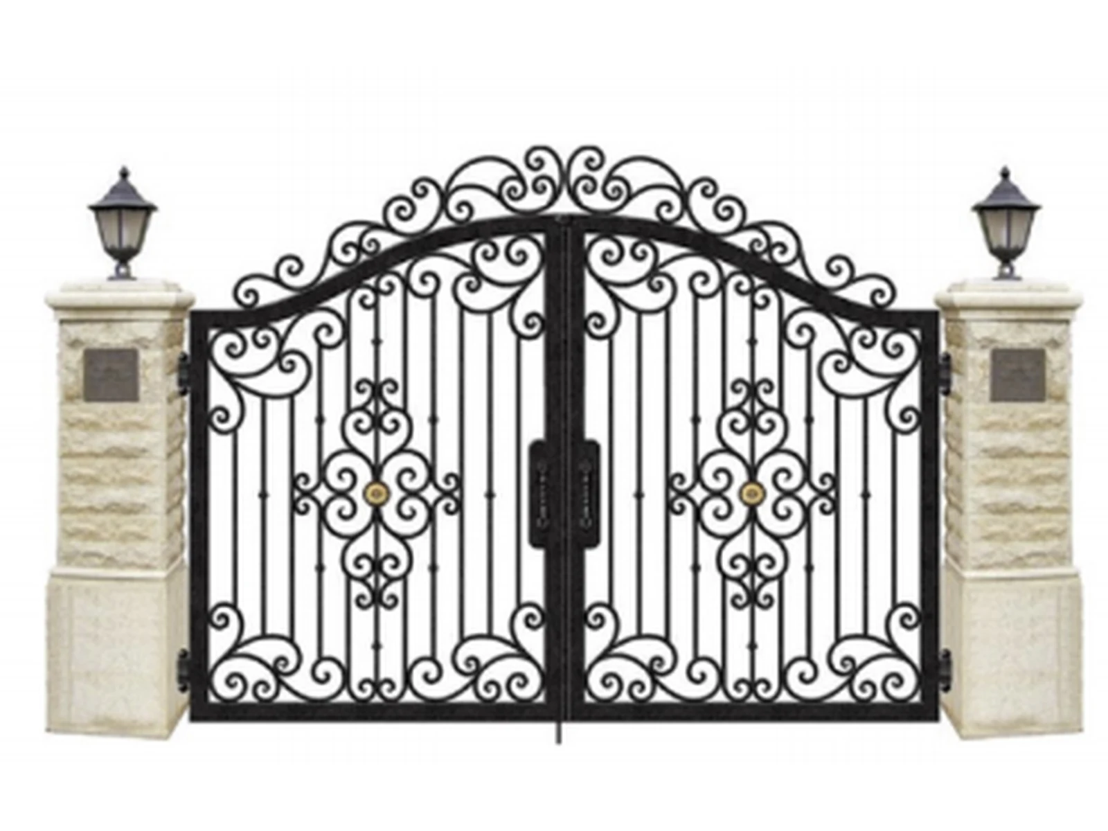 European Wrought Iron Double Swing Garden Gate with Black Ornate Arched Design-1 European Wrought Iron Double Swing Garden Gate with Black Ornate Arched Design