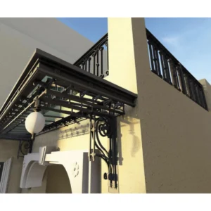 European Wrought Iron Glass Awning with Luxury Black Design