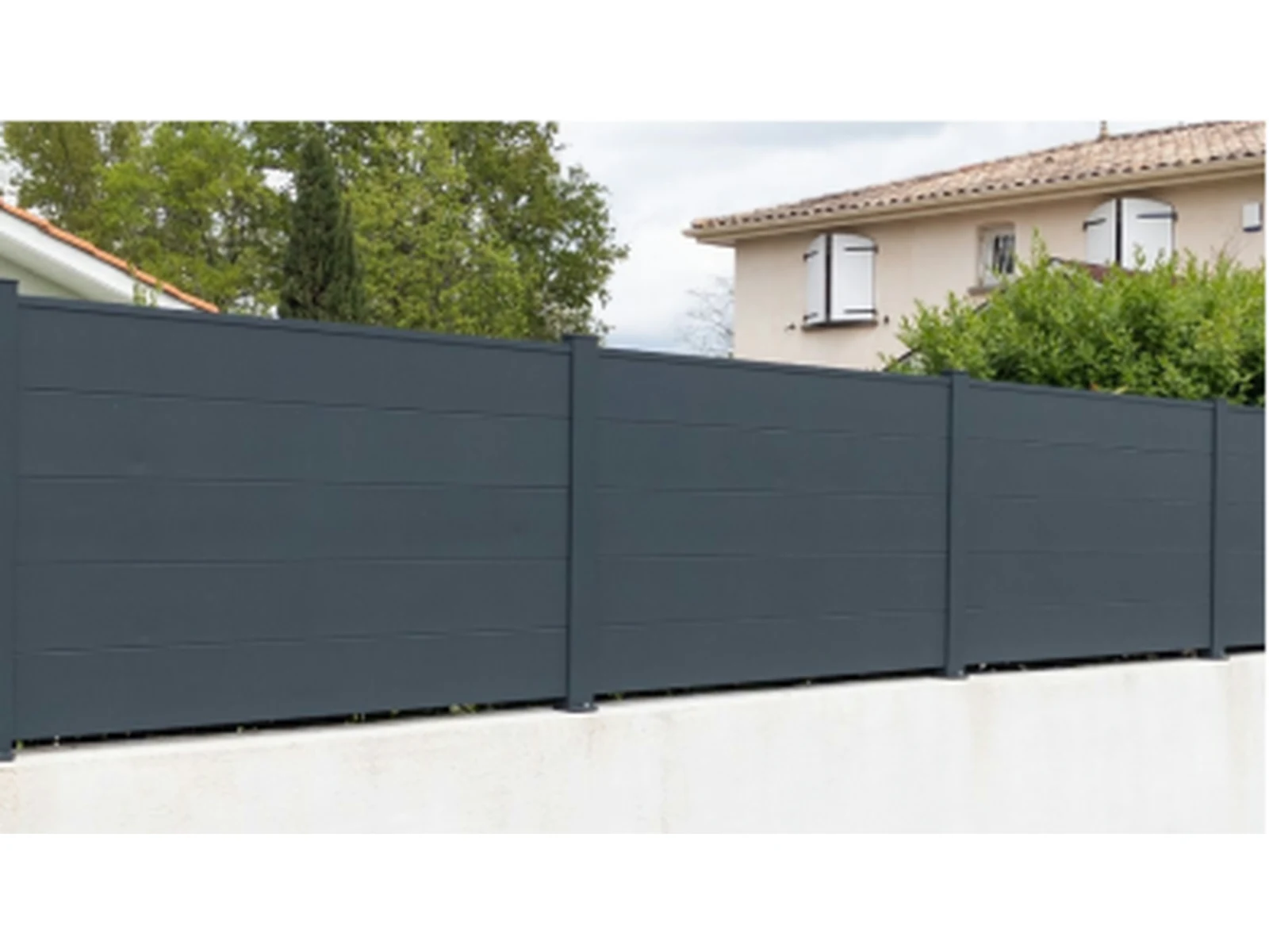 Matte Dark Gray Full Privacy Horizontal Fence with Smooth Panels-1 Matte Dark Gray Full Privacy Horizontal Fence with Smooth Panels