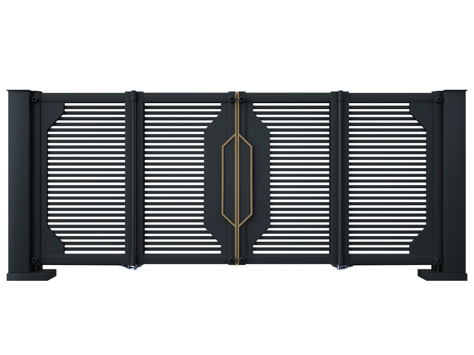 Modern Black Frame Gold Center Decor Aluminum Cantilever Sliding Gate with Dual Pillars-1 Modern Black Frame Gold Center Decor Aluminum Cantilever Sliding Gate with Dual Pillars