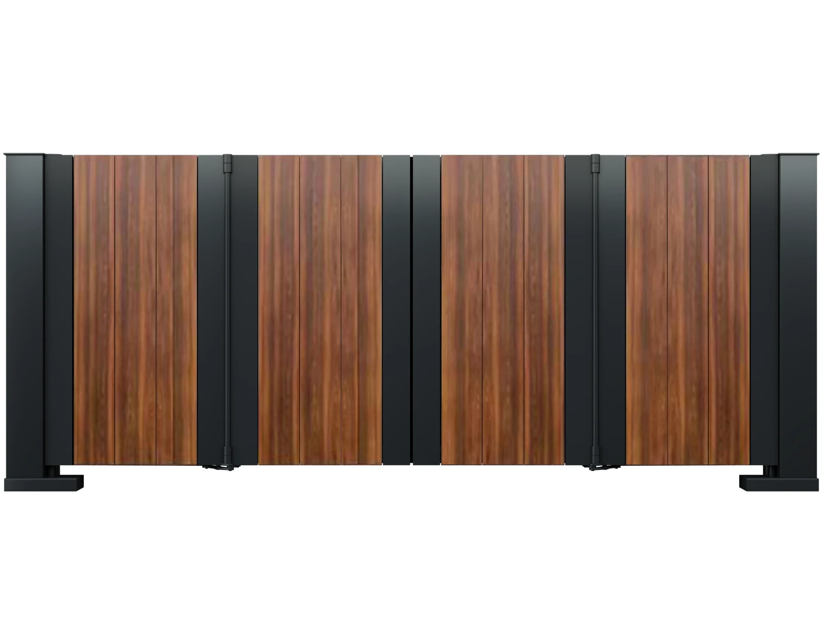 Modern Black Frame Wood-Grain Aluminum Cantilever Sliding Gate with Dual Pillars-1 Modern Black Frame Wood-Grain Aluminum Cantilever Sliding Gate with Dual Pillars