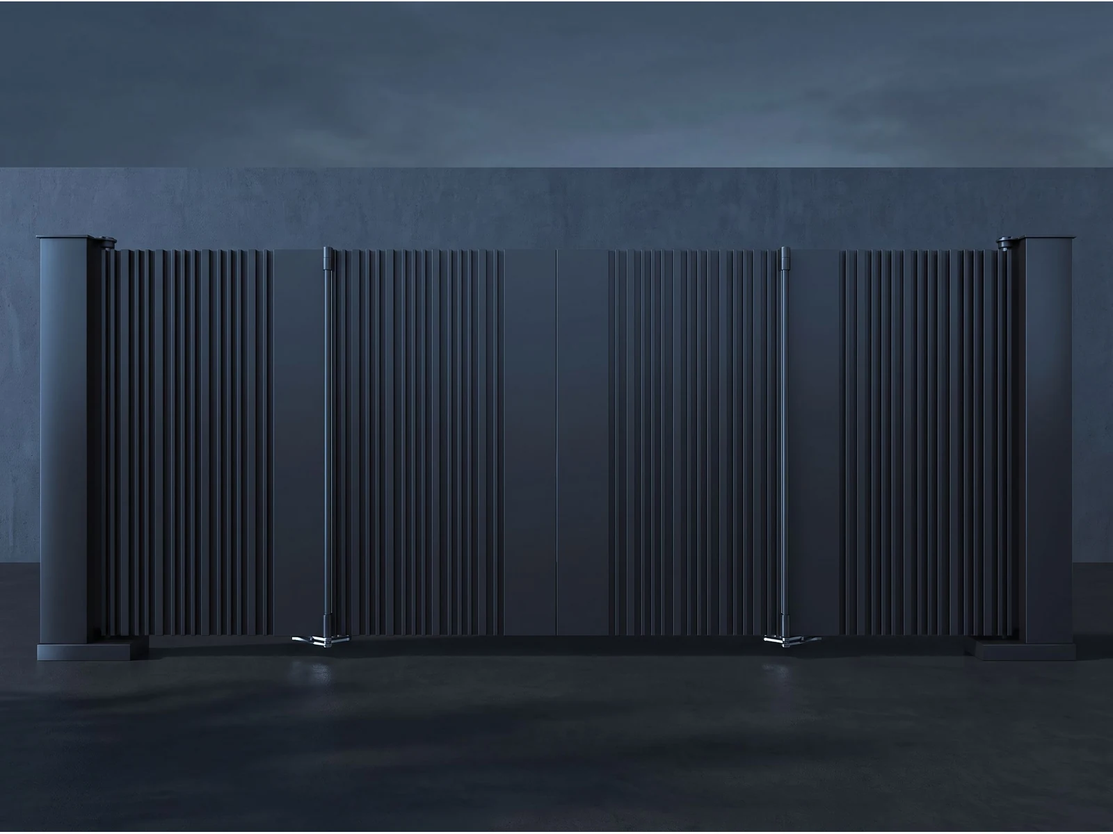 Modern Black Vertical Slat Aluminum Cantilever Sliding Gate with Dual Pillars Modern Black Vertical Slat Aluminum Cantilever Sliding Gate with Dual Pillars