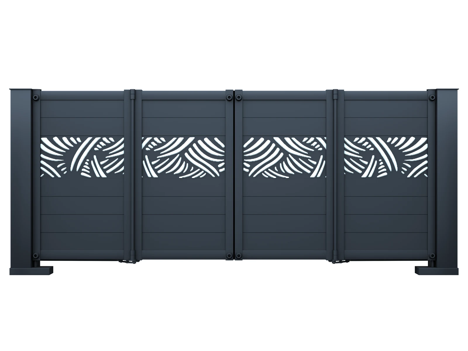 Modern Blue Horizontal Aluminum Cantilever Sliding Gate with White Decorative Cut-Outs-1 Modern Blue Horizontal Aluminum Cantilever Sliding Gate with White Decorative Cut-Outs