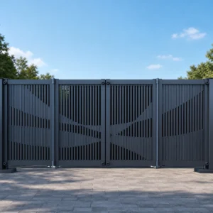 Modern Blue Wave Pattern Aluminum Cantilever Sliding Gate with Dual Pillars