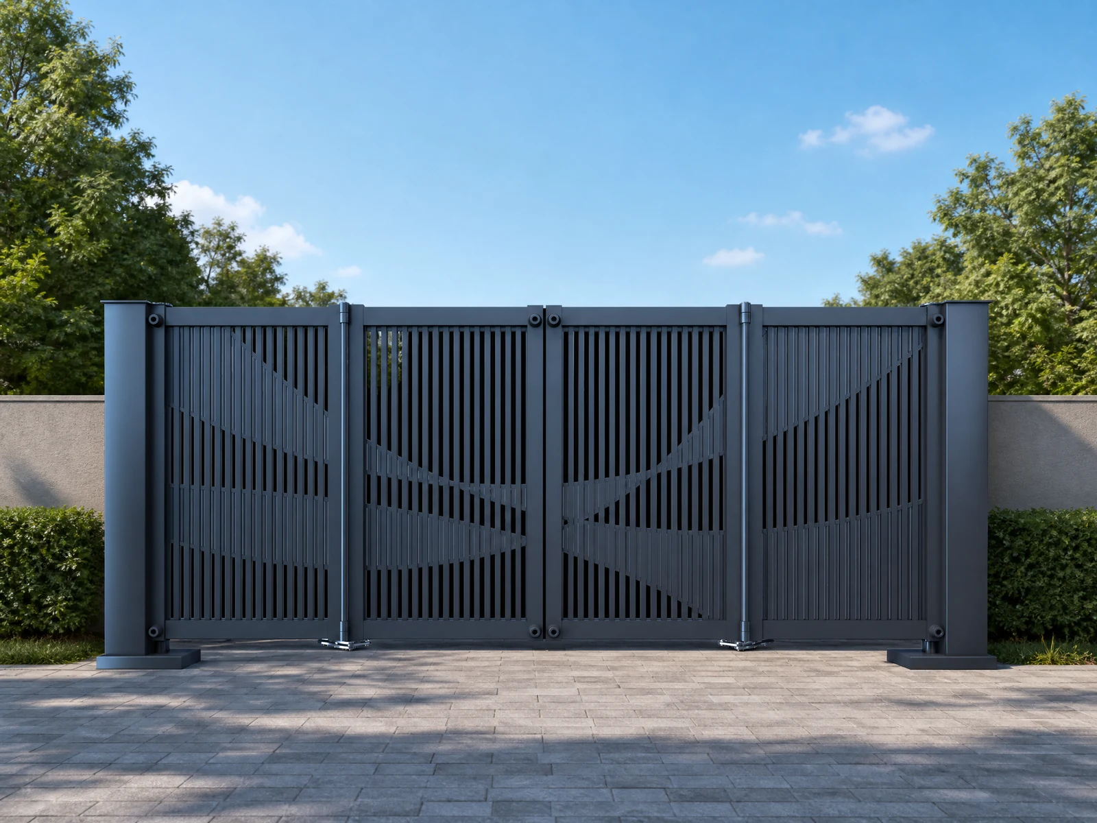 Modern Blue Wave Pattern Aluminum Cantilever Sliding Gate with Dual Pillars Modern Blue Wave Pattern Aluminum Cantilever Sliding Gate with Dual Pillars