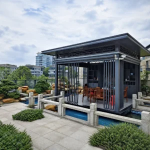 Modern Chinese Pavilion with Dark Gray Metal Structure