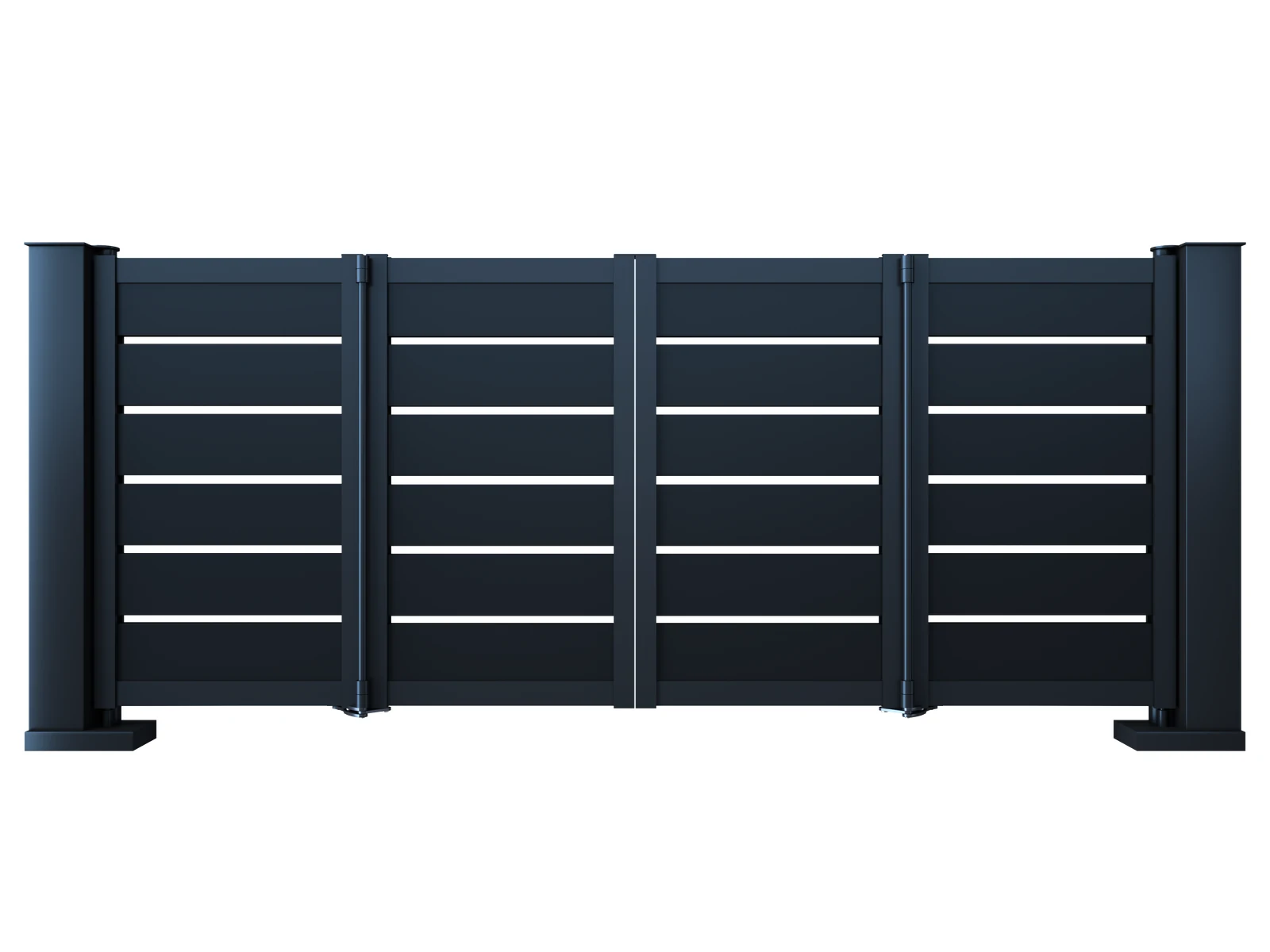 Modern Dark Blue Black Horizontal Slat Aluminum Cantilever Sliding Gate with Dual Pillars-1 Modern Dark Blue Black Horizontal Slat Aluminum Cantilever Sliding Gate with Dual Pillars