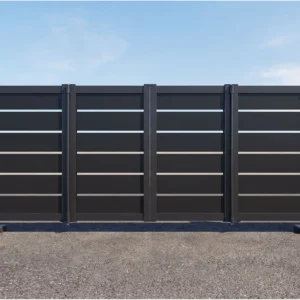 Modern Dark Blue Black Horizontal Slat Aluminum Cantilever Sliding Gate with Dual Pillars