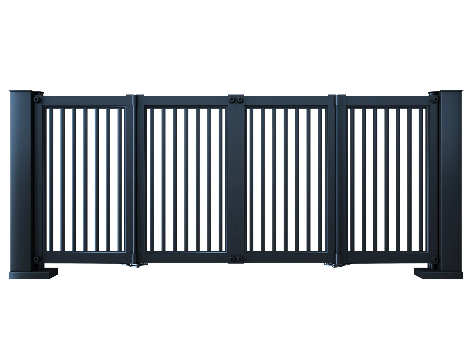 Modern Dark Blue Black Vertical Slat Aluminum Cantilever Sliding Gate with Dual Pillars-1 Modern Dark Blue Black Vertical Slat Aluminum Cantilever Sliding Gate with Dual Pillars