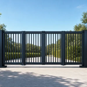 Modern Dark Blue Black Vertical Slat Aluminum Cantilever Sliding Gate with Dual Pillars