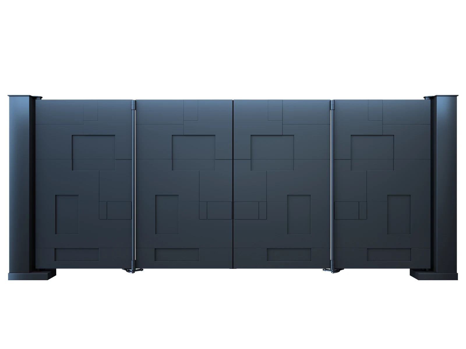 Modern Dark Gray Geometric Panel Aluminum Cantilever Sliding Gate with Dual Pillars-1 Modern Dark Gray Geometric Panel Aluminum Cantilever Sliding Gate with Dual Pillars