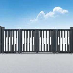 Modern Decorative Vertical Slat Aluminum Cantilever Sliding Gate with Dual Pillars