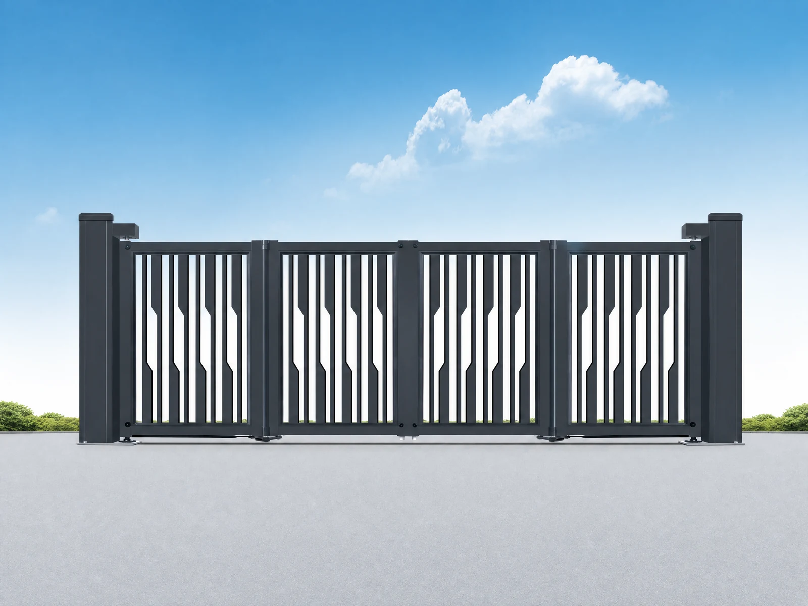 Modern Decorative Vertical Slat Aluminum Cantilever Sliding Gate with Dual Pillars Modern Decorative Vertical Slat Aluminum Cantilever Sliding Gate with Dual Pillars