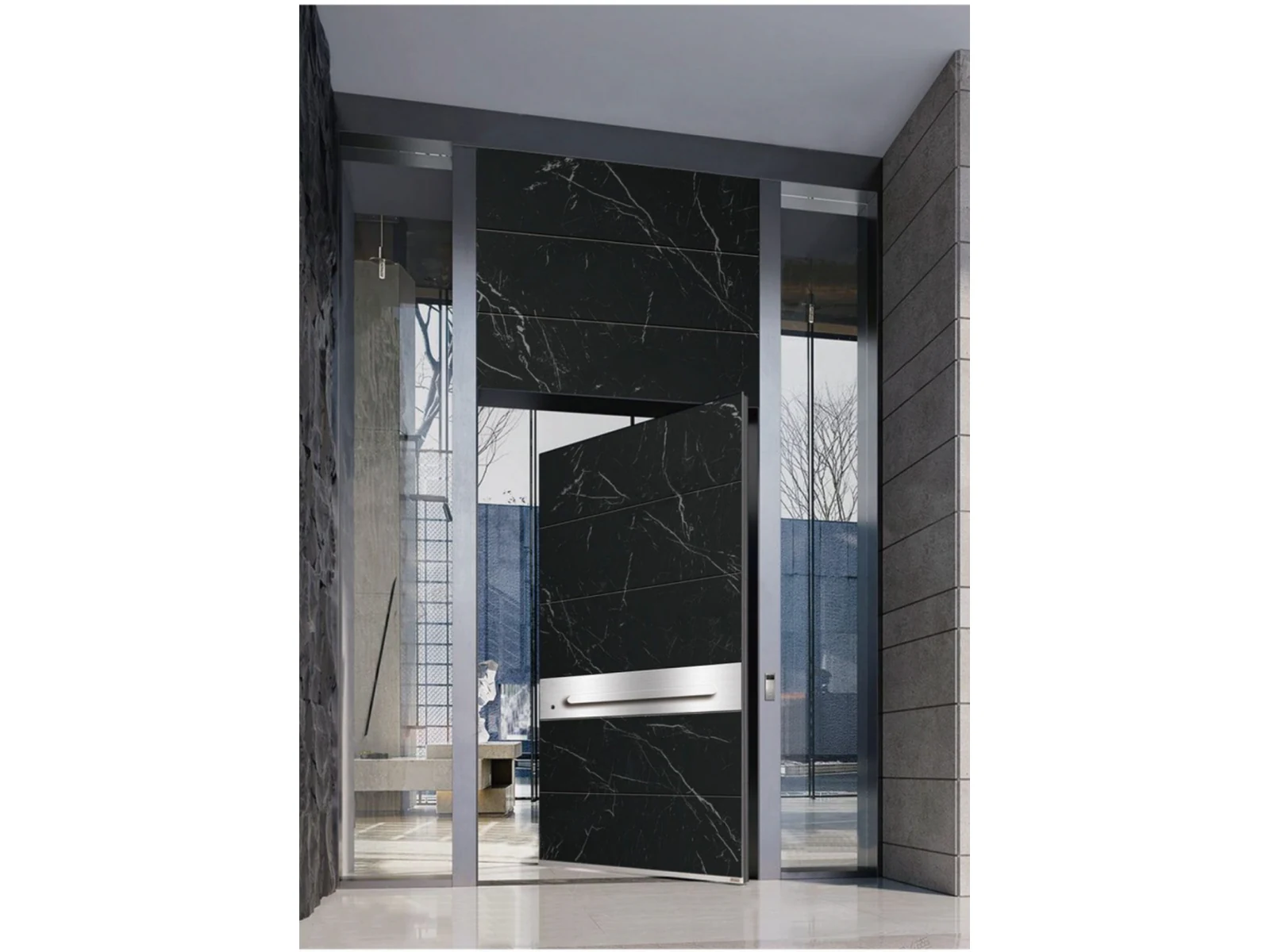 Modern Luxury Dark Stone Textured Single Swing Entry Door-1 Modern Luxury Dark Stone Textured Single Swing Entry Door