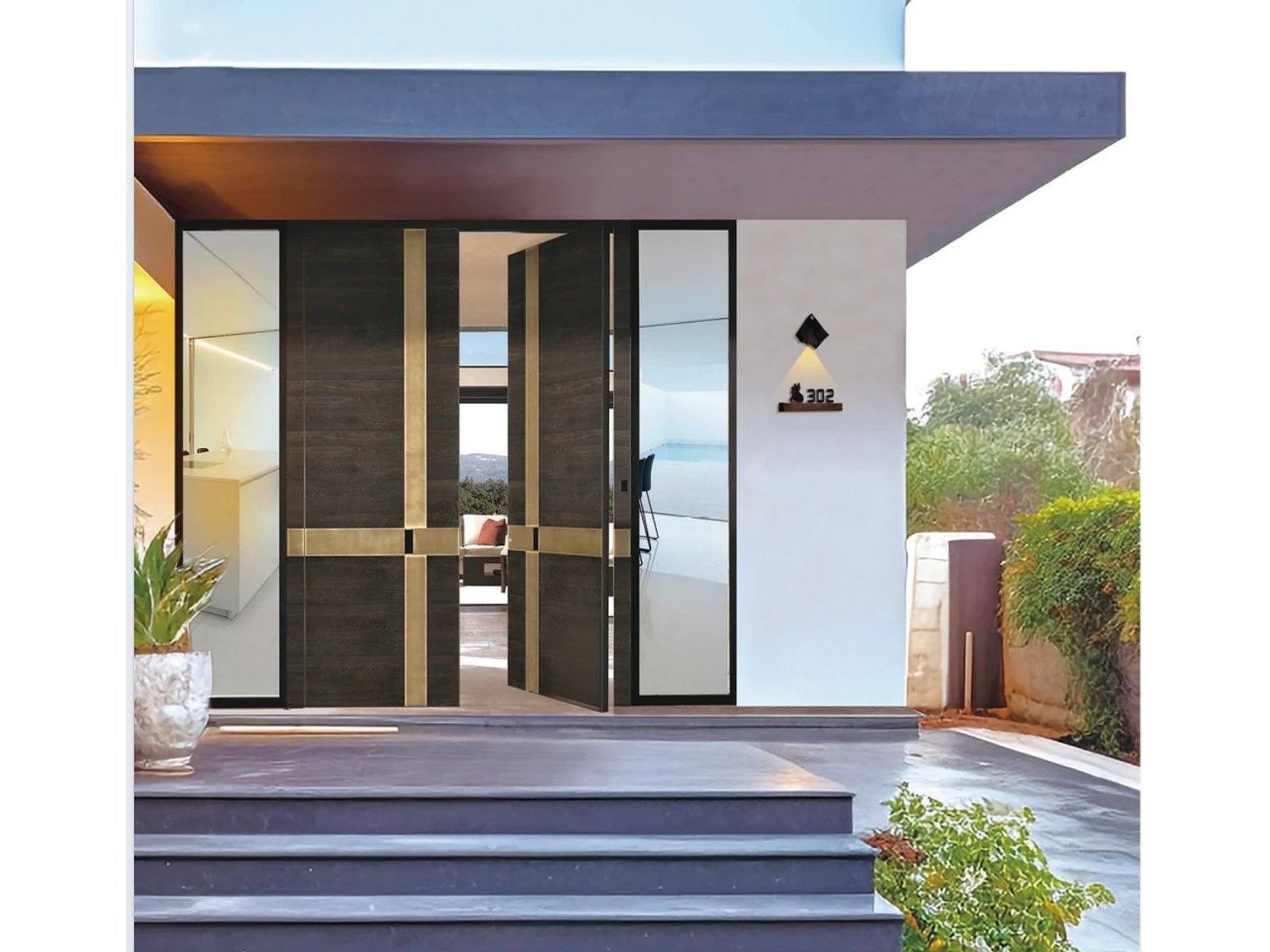 Modern Luxury Double Entry Door with Black Gold Geometric Design-1 Modern Luxury Double Entry Door with Black Gold Geometric Design