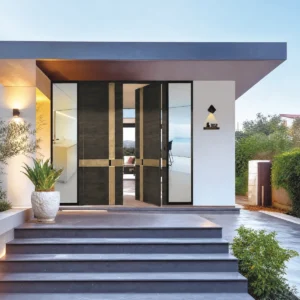 Modern Luxury Double Entry Door with Black Gold Geometric Design