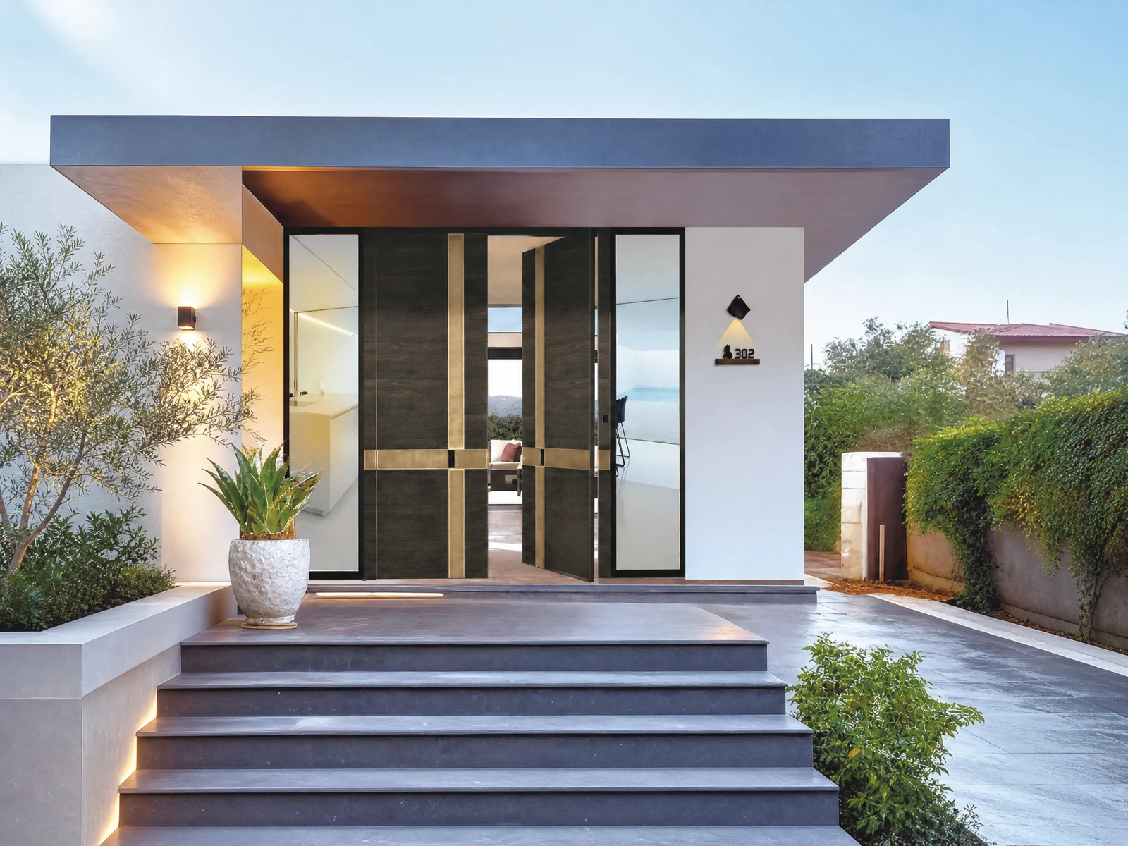 Modern Luxury Double Entry Door with Black Gold Geometric Design Modern Luxury Double Entry Door with Black Gold Geometric Design