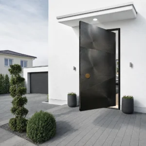 Modern Minimalist Black Geometric Textured Single Swing Entry Door