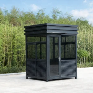 Modern Minimalist Glass Security Guard Booth with Black Steel Structure