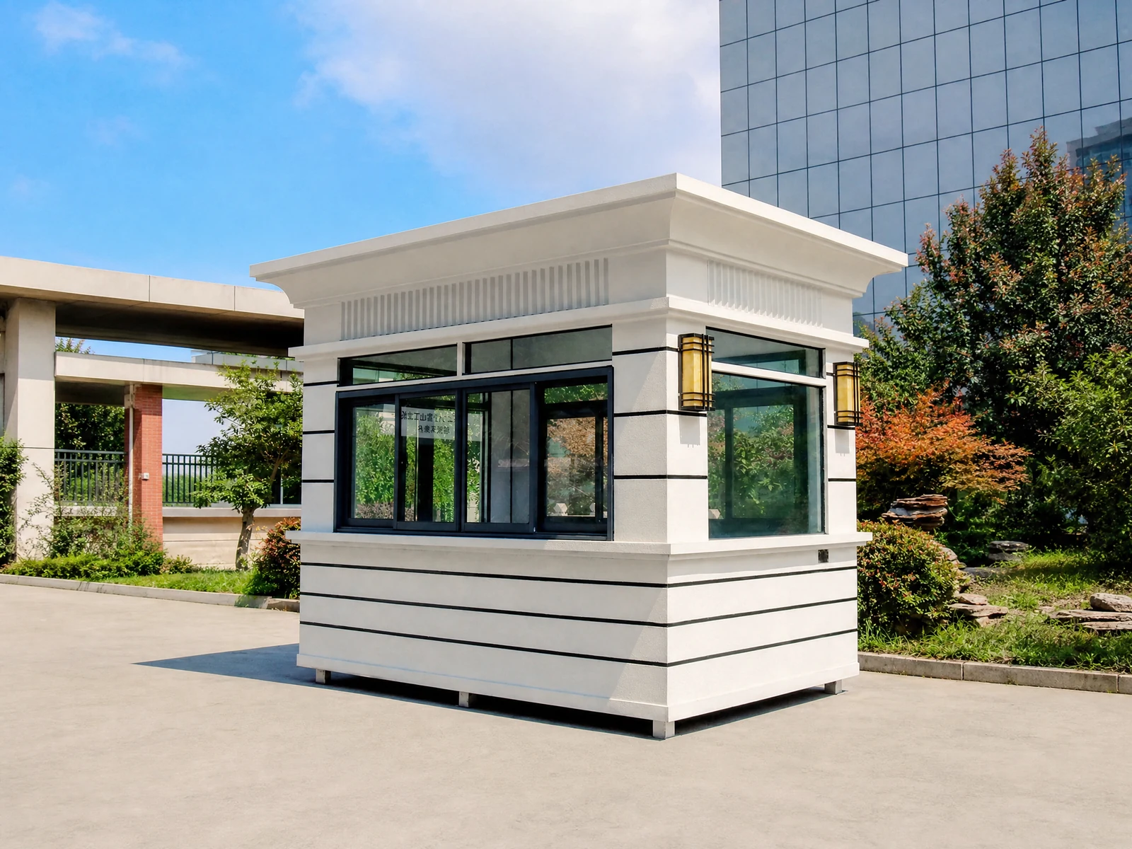Modern Minimalist Security Guard Booth with White Steel Structure Modern Minimalist Security Guard Booth with White Steel Structure