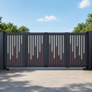 Modern Two-Tone Vertical Slat Aluminum Cantilever Sliding Gate with Dual Pillars