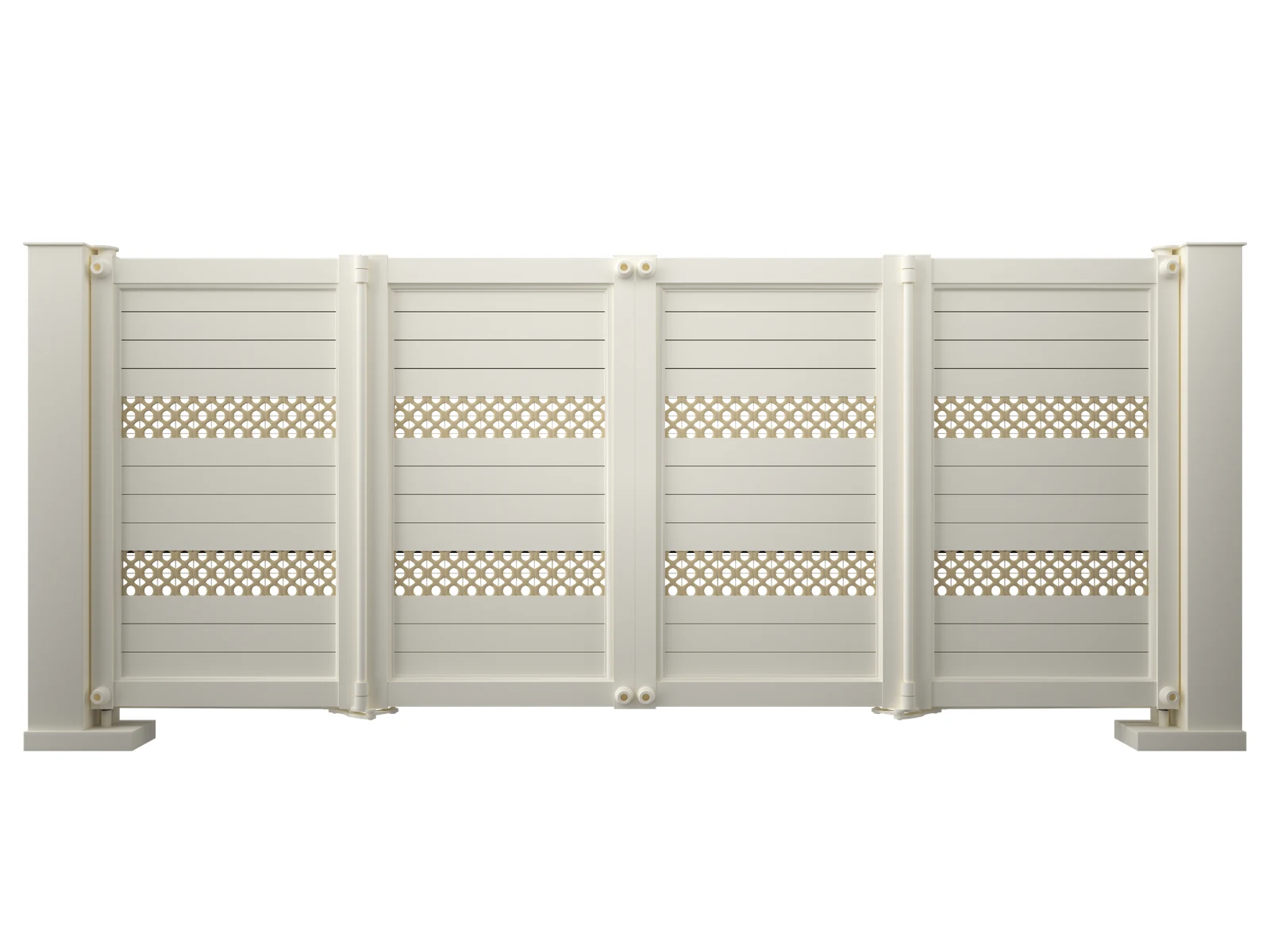 Modern White Horizontal Slat Aluminum Cantilever Sliding Gate with Dual Pillars-1 Modern White Horizontal Slat Aluminum Cantilever Sliding Gate with Dual Pillars