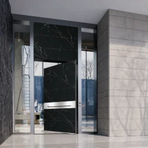 Modern Wood Grain Entry Door with Geometric Panel Design