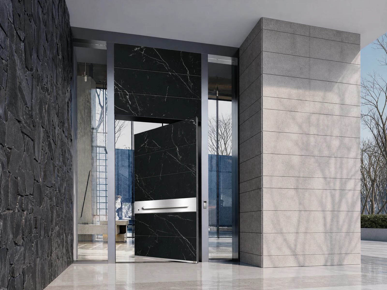 Modern Wood Grain Entry Door with Geometric Panel Design Modern Wood Grain Entry Door with Geometric Panel Design
