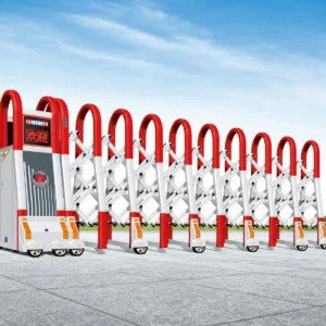 Red and White Truss Telescopic Industrial Gate
